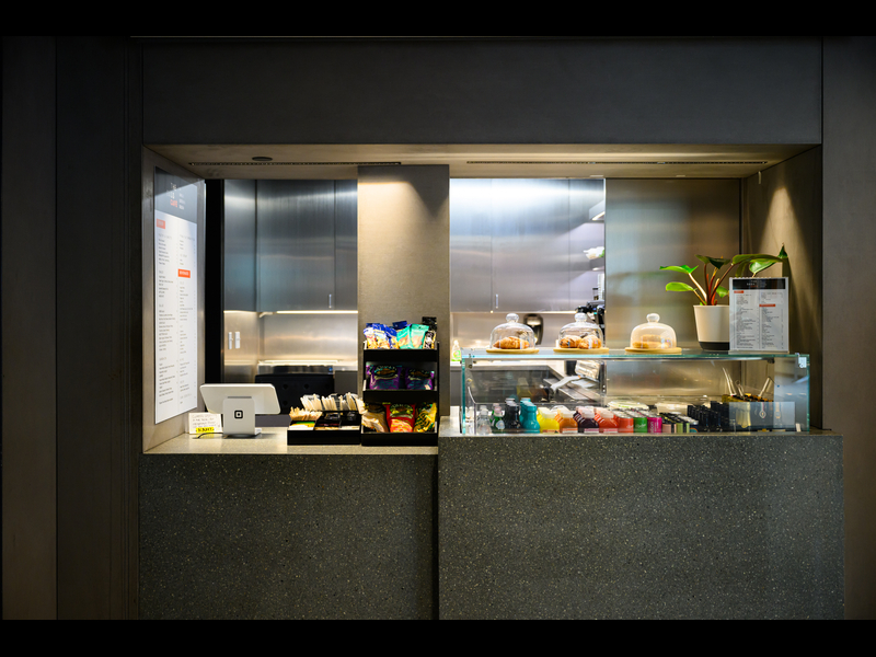 Forward facing view of the counter of The Cafe at The Bass by Unique Catering